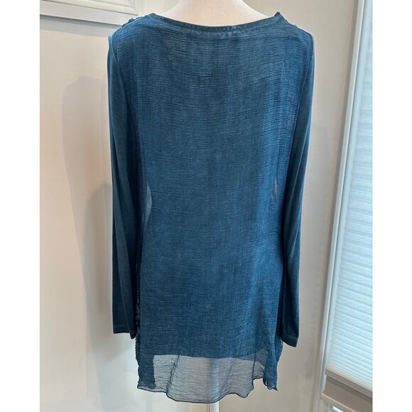 Soft Surroundings Blue Silk Beaux Arts Drape Neck Embroidered Tunic Blouse Small - Picture 5 of 7